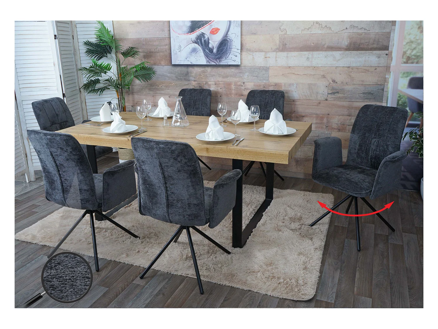 Chaise de salle à manger MCW-N99 (lot de 6),  gris foncé