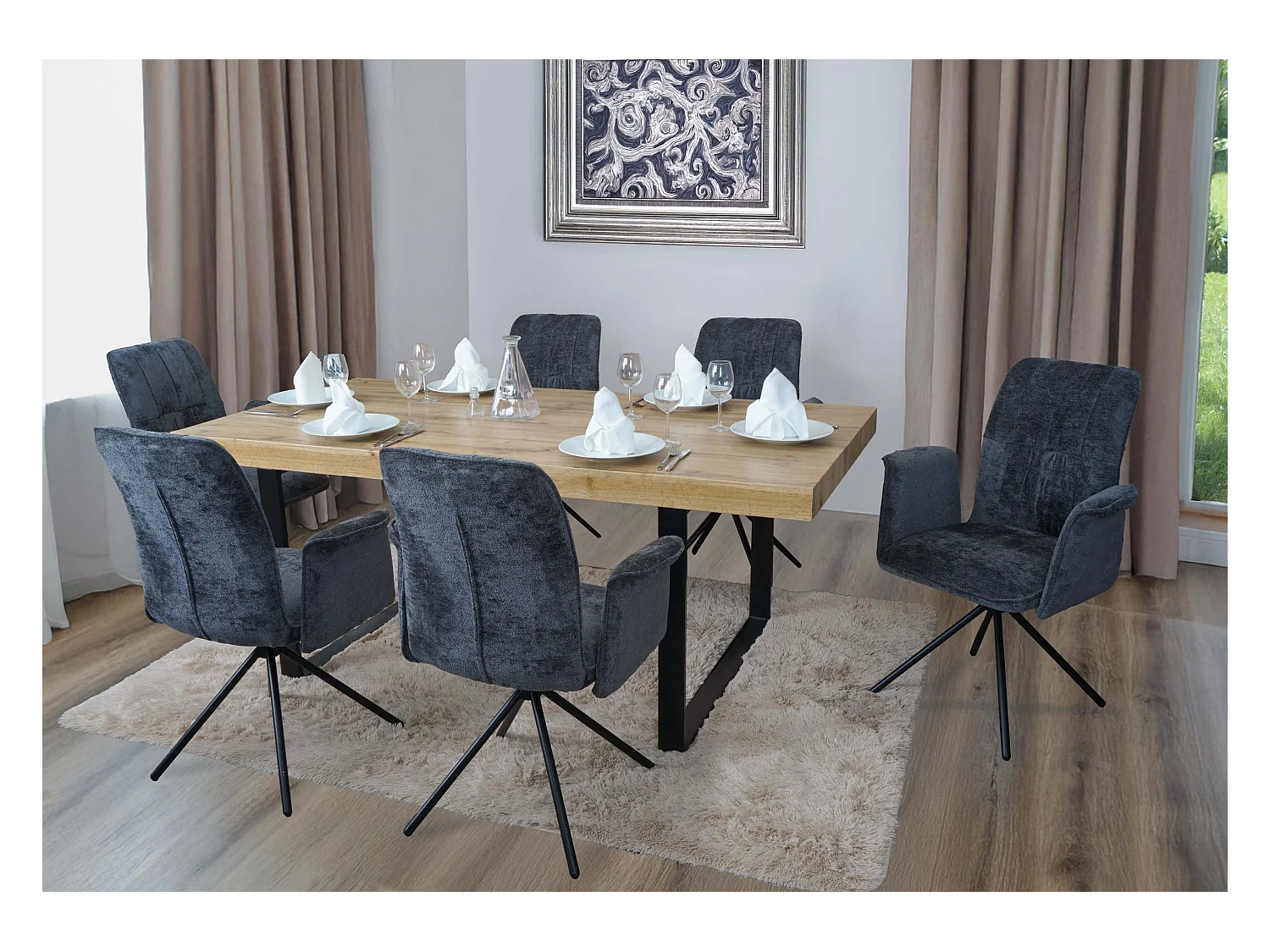 Chaise de salle à manger MCW-N99 (lot de 6),  gris foncé