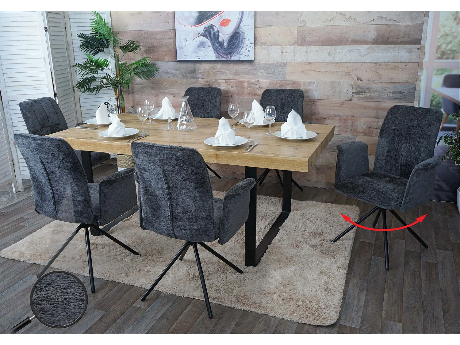 Cadeira de jantar MCW-N99 (conjunto de 6),  cinzento escuro