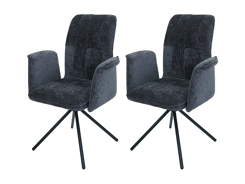 Set 2 sedie sala pranzo MCW-N99, braccioli posizionamento automatico, stoffa/tessuto ciniglia (340g/m²) ~ grigio scuro