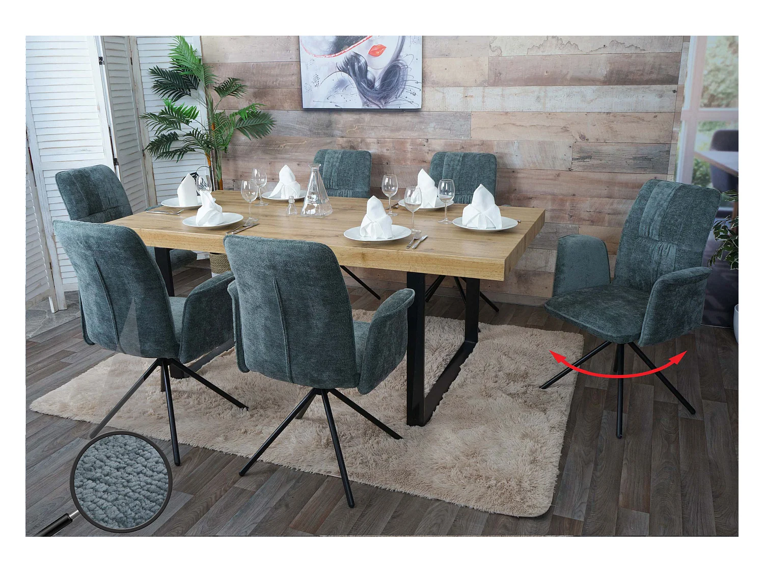 Chaise de salle à manger MCW-N99 (lot de 6),  bleu-vert