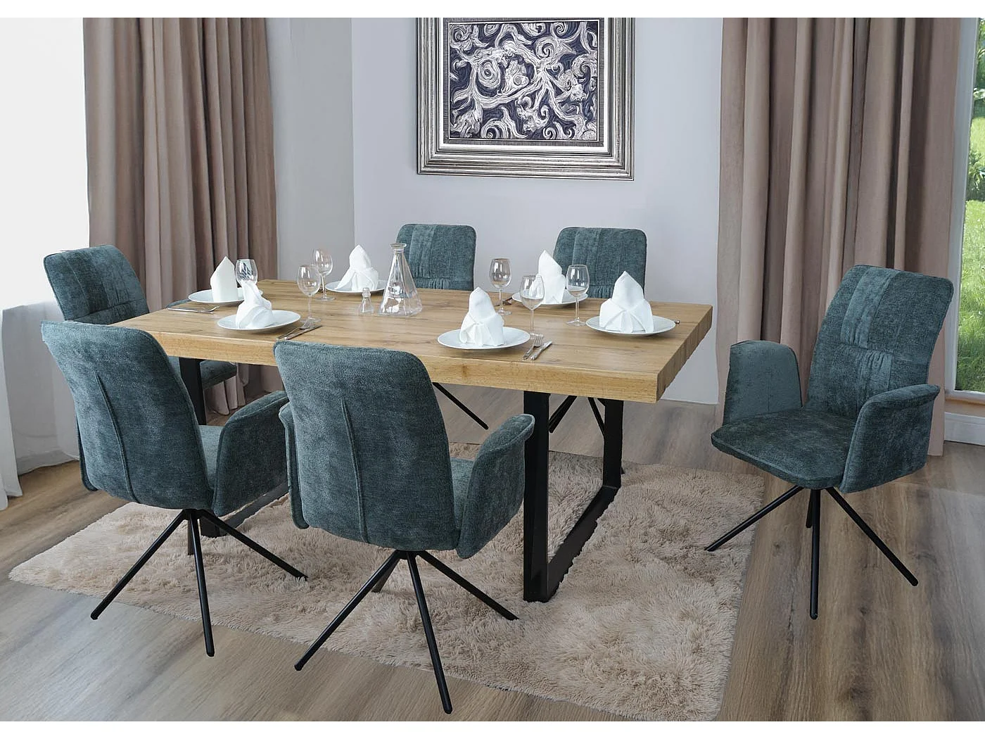 Chaise de salle à manger MCW-N99 (lot de 6),  bleu-vert