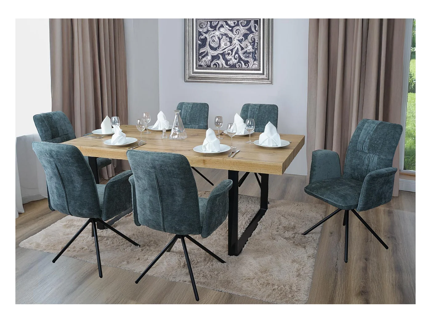 Chaise de salle à manger MCW-N99 (lot de 2),  bleu-vert