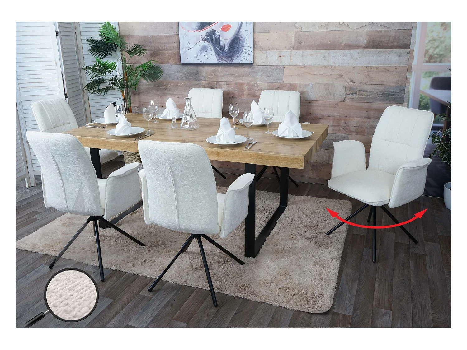 Chaise de salle à manger MCW-N99 (lot de 6),  crème