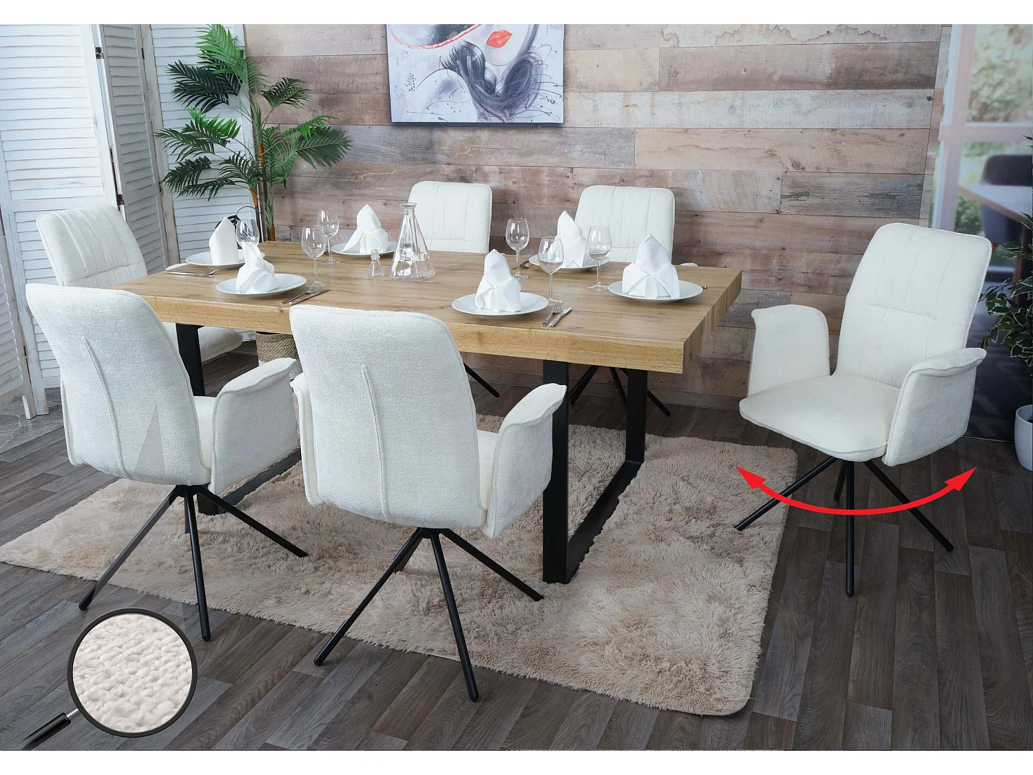 Chaise de salle à manger MCW-N99 (lot de 6),  crème