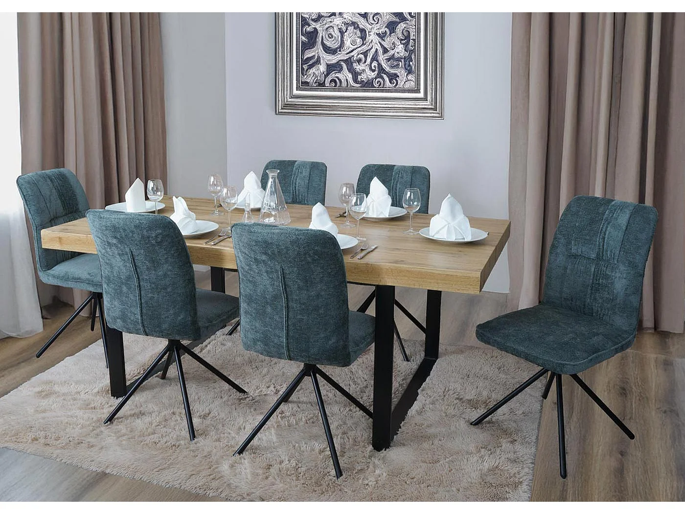 Chaise de salle à manger MCW-N99 (lot de 2),  bleu-vert