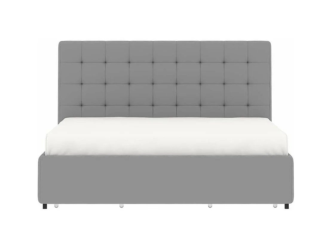 Lit tiroirs tête de lit capitonnée – grand couchage 160x200 cm – velours gris - sommier inclus - ELLIE