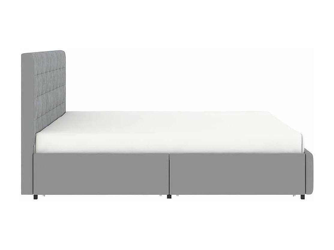Lit tiroirs tête de lit capitonnée – grand couchage 160x200 cm – velours gris - sommier inclus - ELLIE