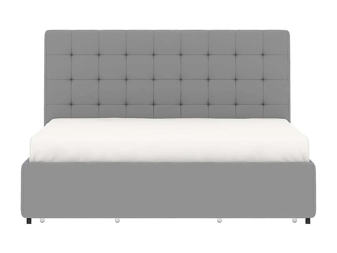 Letto con cassetti e testiera trapuntata – rete 160x200 cm – velluto grigio – rete inclusa – ELLIE