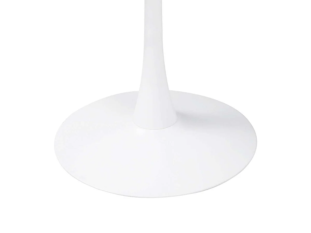 Table à manger ronde pour 4 à 5 personnes diamètre 100 cm, finition mélamine imitation chêne, base ronde en métal blanc - TULIPS