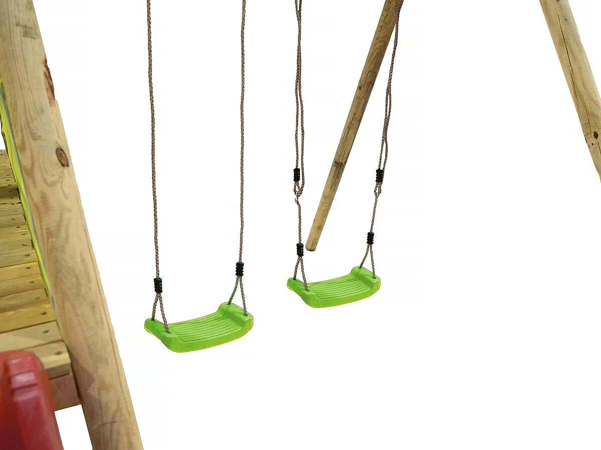 Portique en bois "Balanga" - Avec 1 Toboggan et 2 Balançoires.