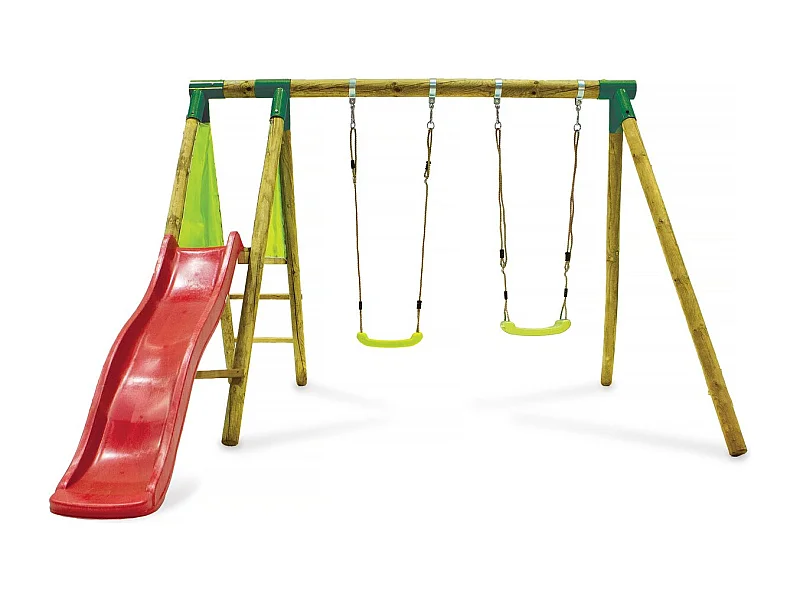 Portique en bois "Balanga" - Avec 1 Toboggan et 2 Balançoires.