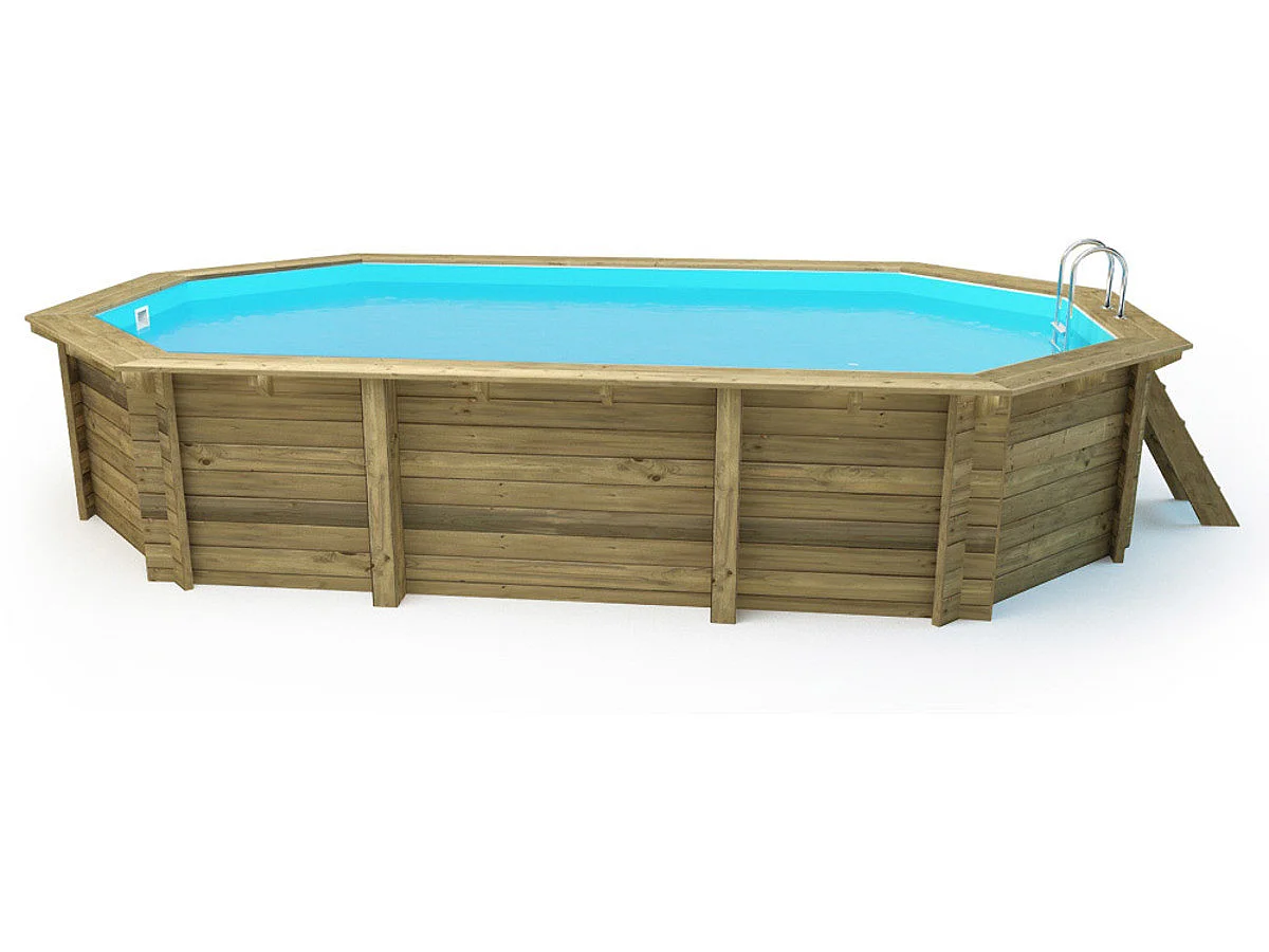 Piscine bois " Brazilia 130 "  5.86 x 3.86 x 1.31 m - Bâche à bulles 180 µ - Bâche hiver 280 g/m²