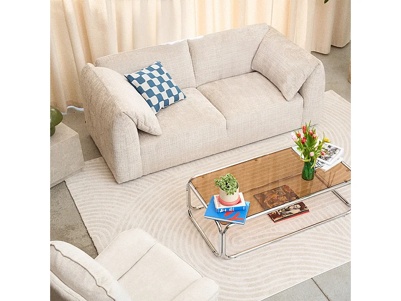 Logan - Canapé 3 places accoudoirs relevables avec tablette en tissu chenille - Ecru