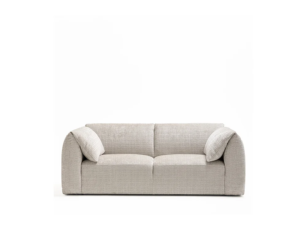 Logan - Canapé 3 places accoudoirs relevables avec tablette en tissu chenille - Ecru