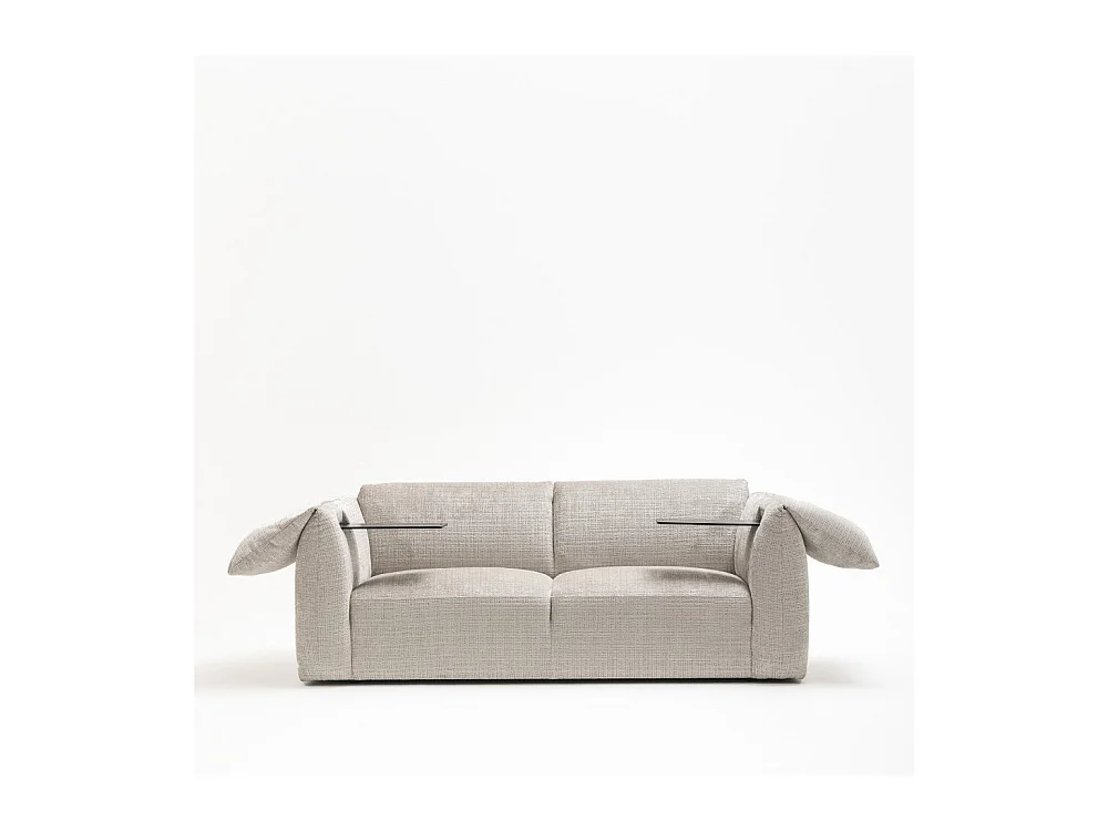 Logan - Canapé 3 places accoudoirs relevables avec tablette en tissu chenille - Ecru