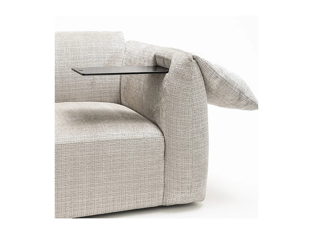 Logan - Canapé 3 places accoudoirs relevables avec tablette en tissu chenille - Ecru