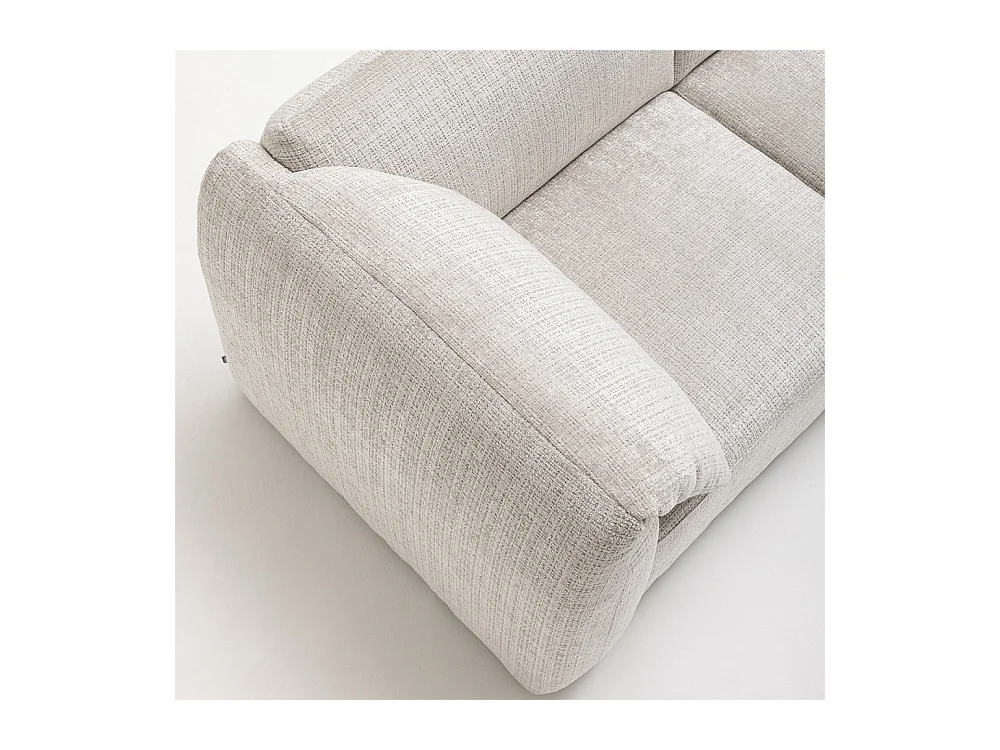 Logan - Canapé 3 places accoudoirs relevables avec tablette en tissu chenille - Ecru