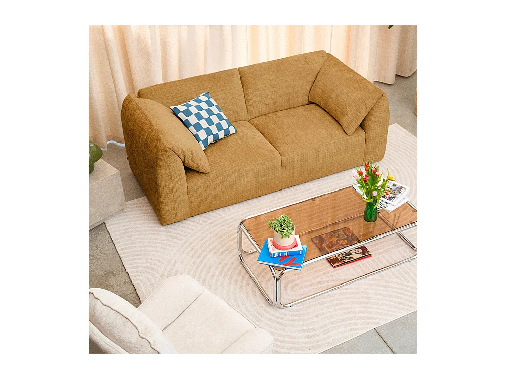 Logan - Canapé 3 places accoudoirs relevables avec tablette en tissu chenille - Bronze