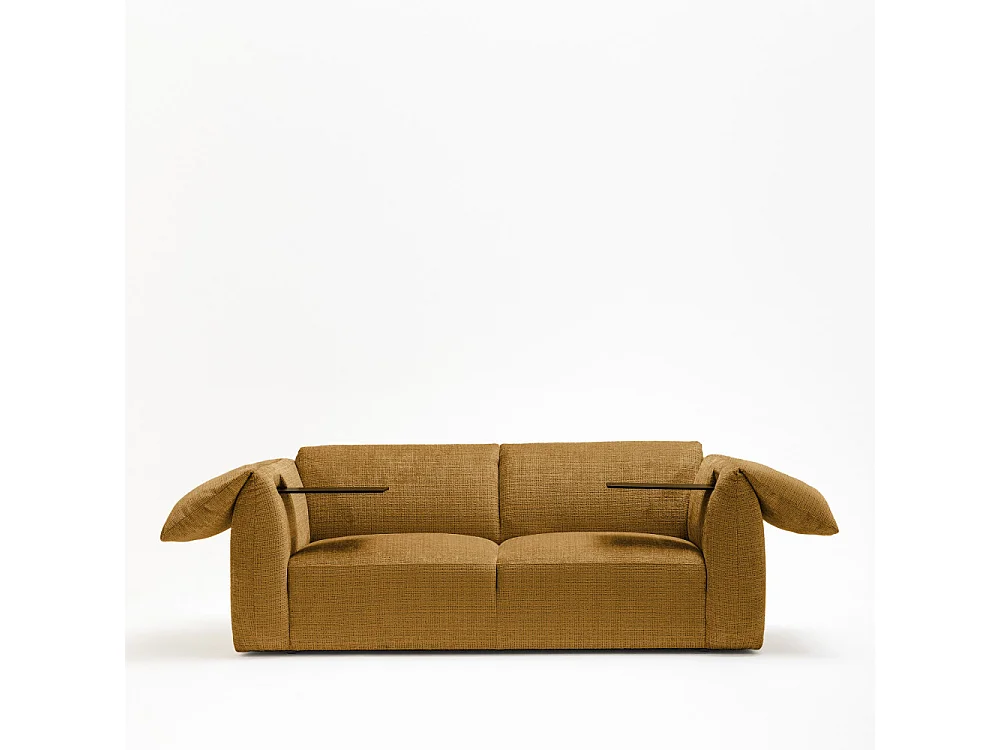 Logan - Canapé 3 places accoudoirs relevables avec tablette en tissu chenille - Bronze