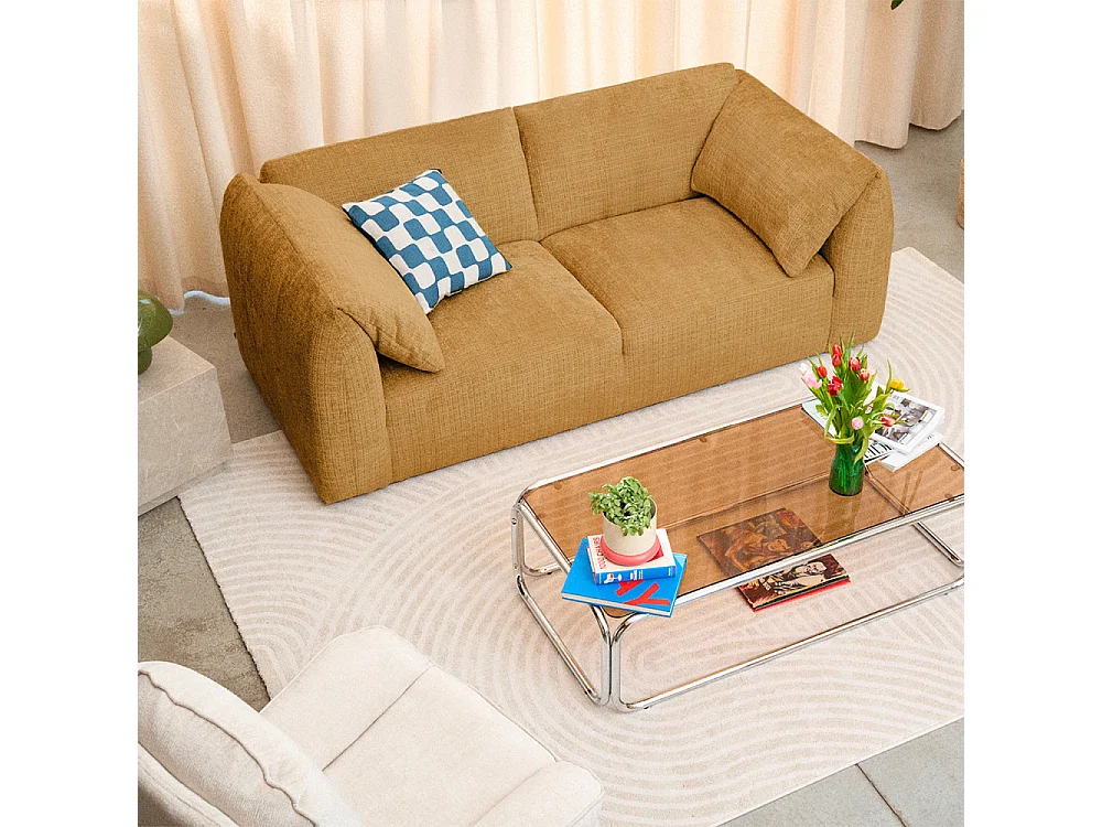 Logan - Canapé 3 places accoudoirs relevables avec tablette en tissu chenille - Bronze