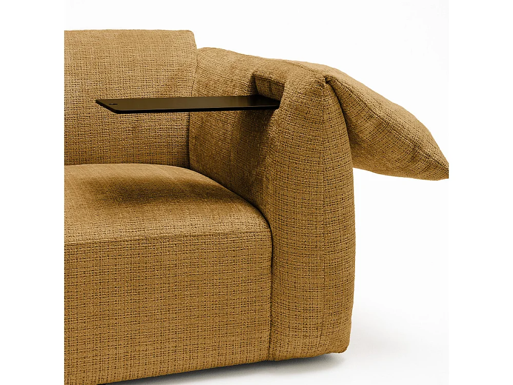 Logan - Canapé 3 places accoudoirs relevables avec tablette en tissu chenille - Bronze