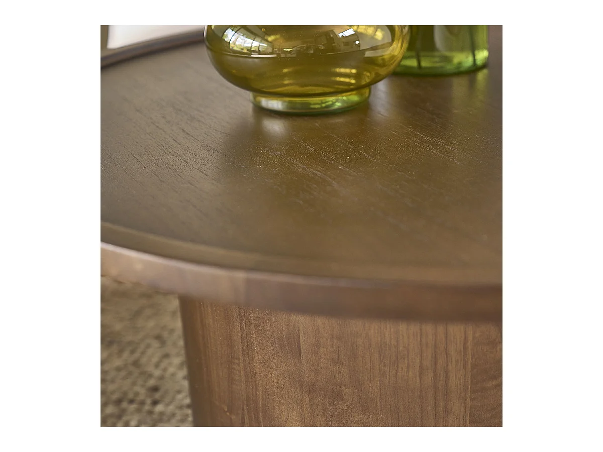 Tavolino rotondo in mindi massello con finitura in noce Ø 100 cm