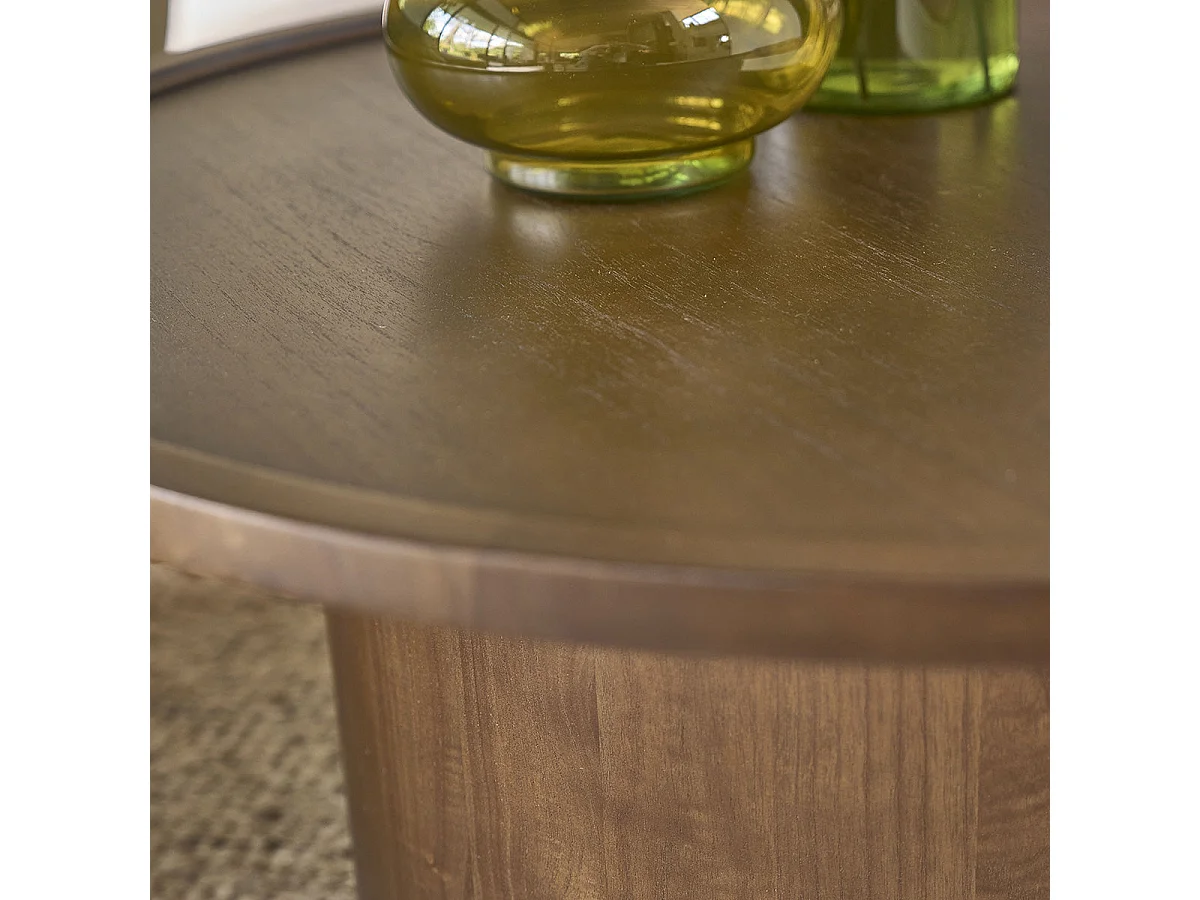 Mesa de centro redonda de mindi macizo acabado nogal Ø 100 cm