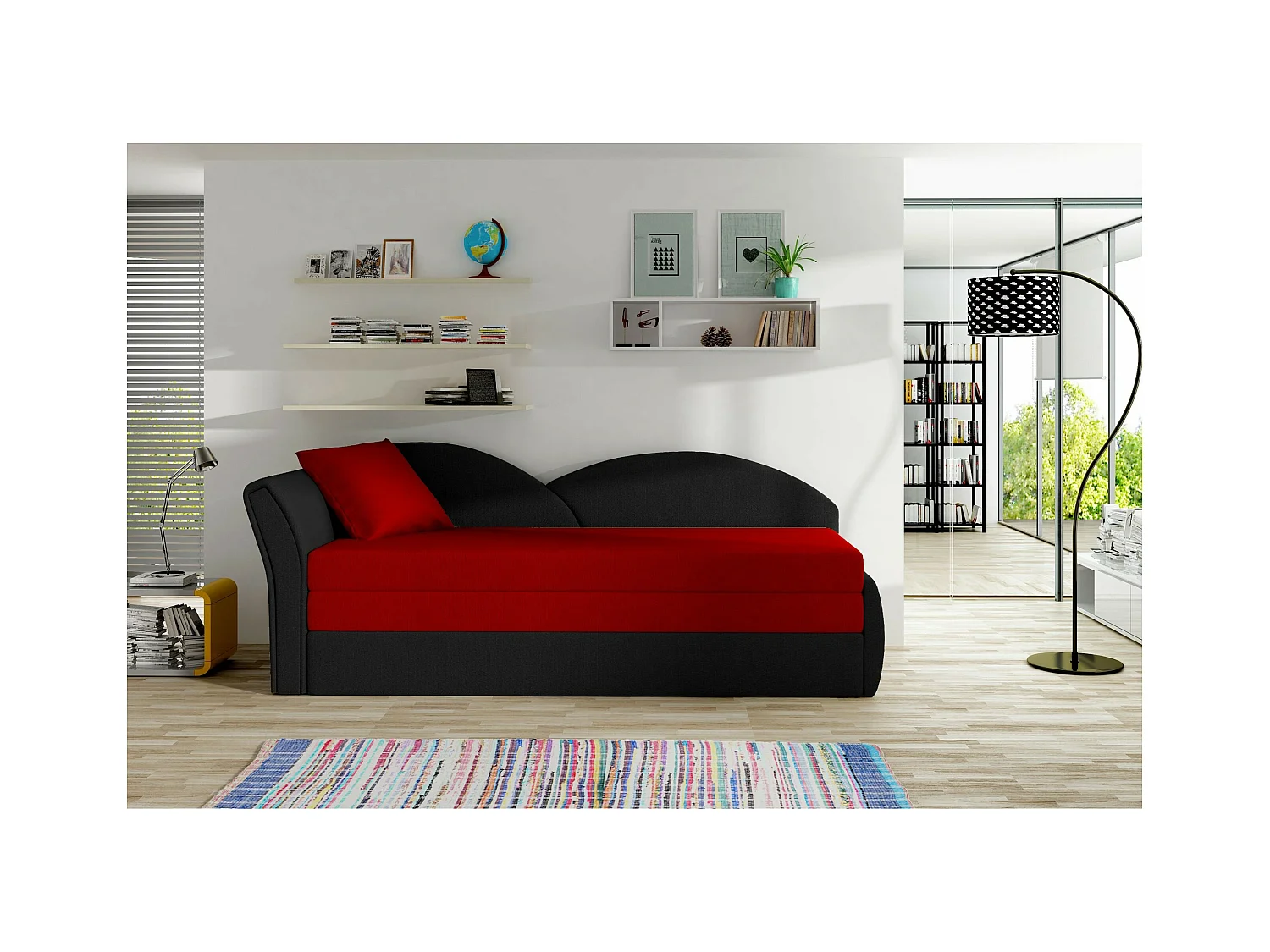 Letto Chind L (180x150)/materasso incluso/nera/rossa