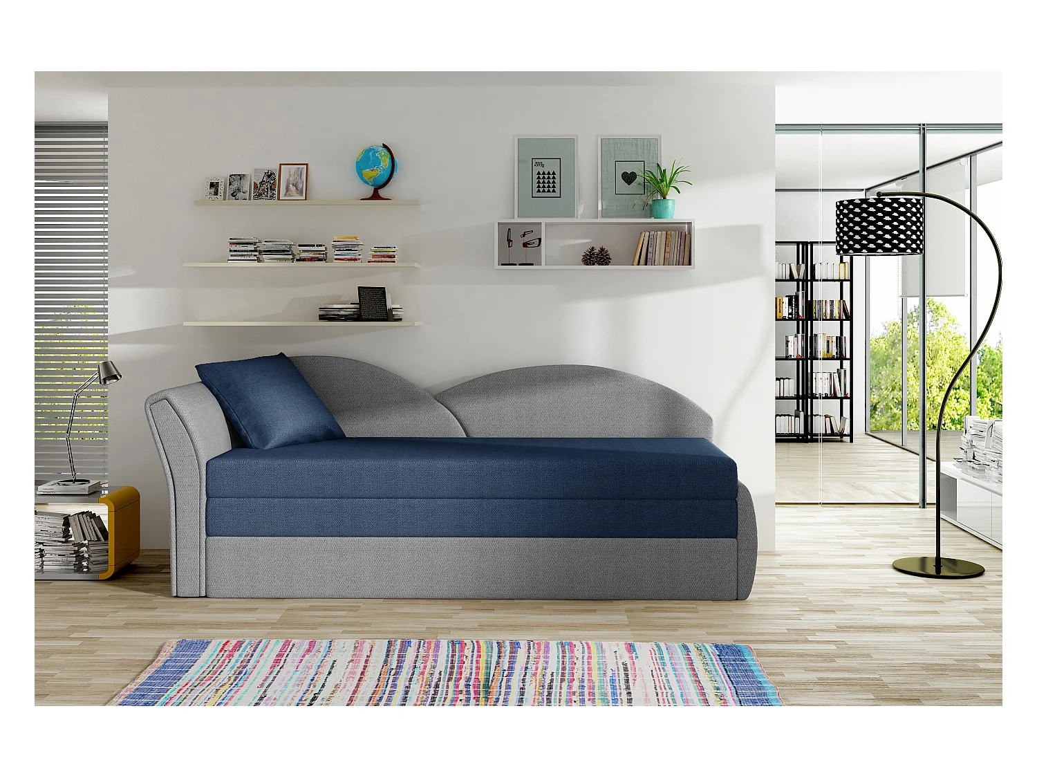 Letto Chind L (180x150)/materasso incluso/grigio/blu
