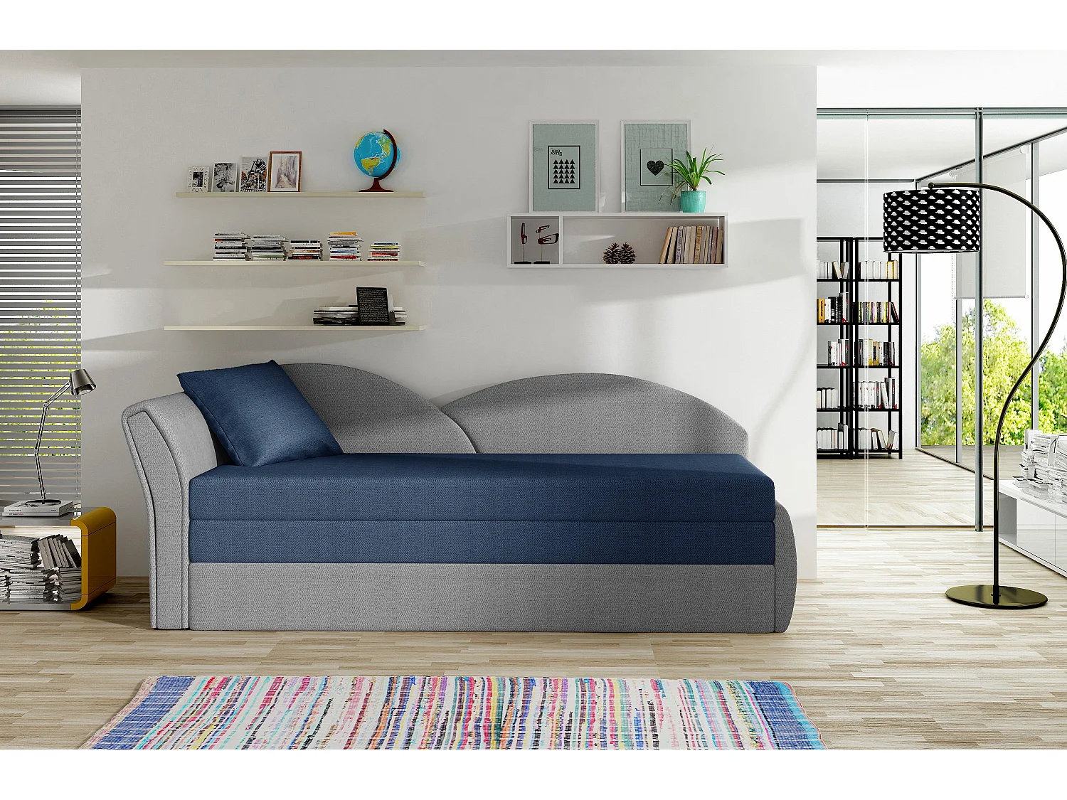 Letto Chind L (180x150)/materasso incluso/grigio/blu