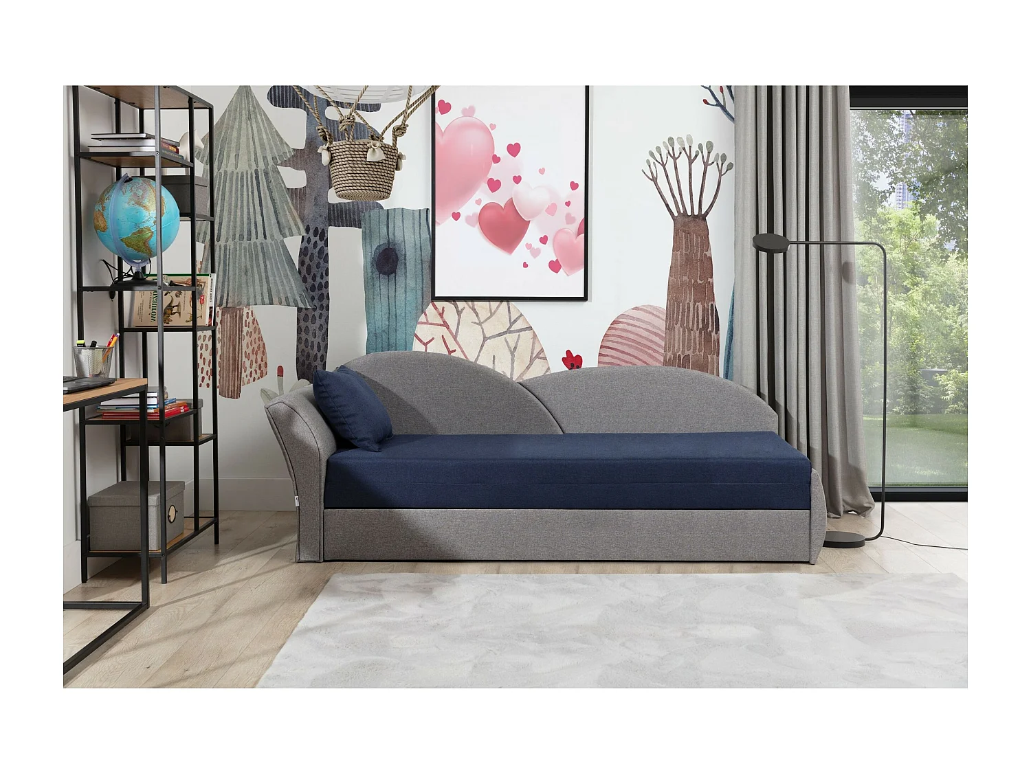 Letto Chind L (180x150)/materasso incluso/grigio/blu