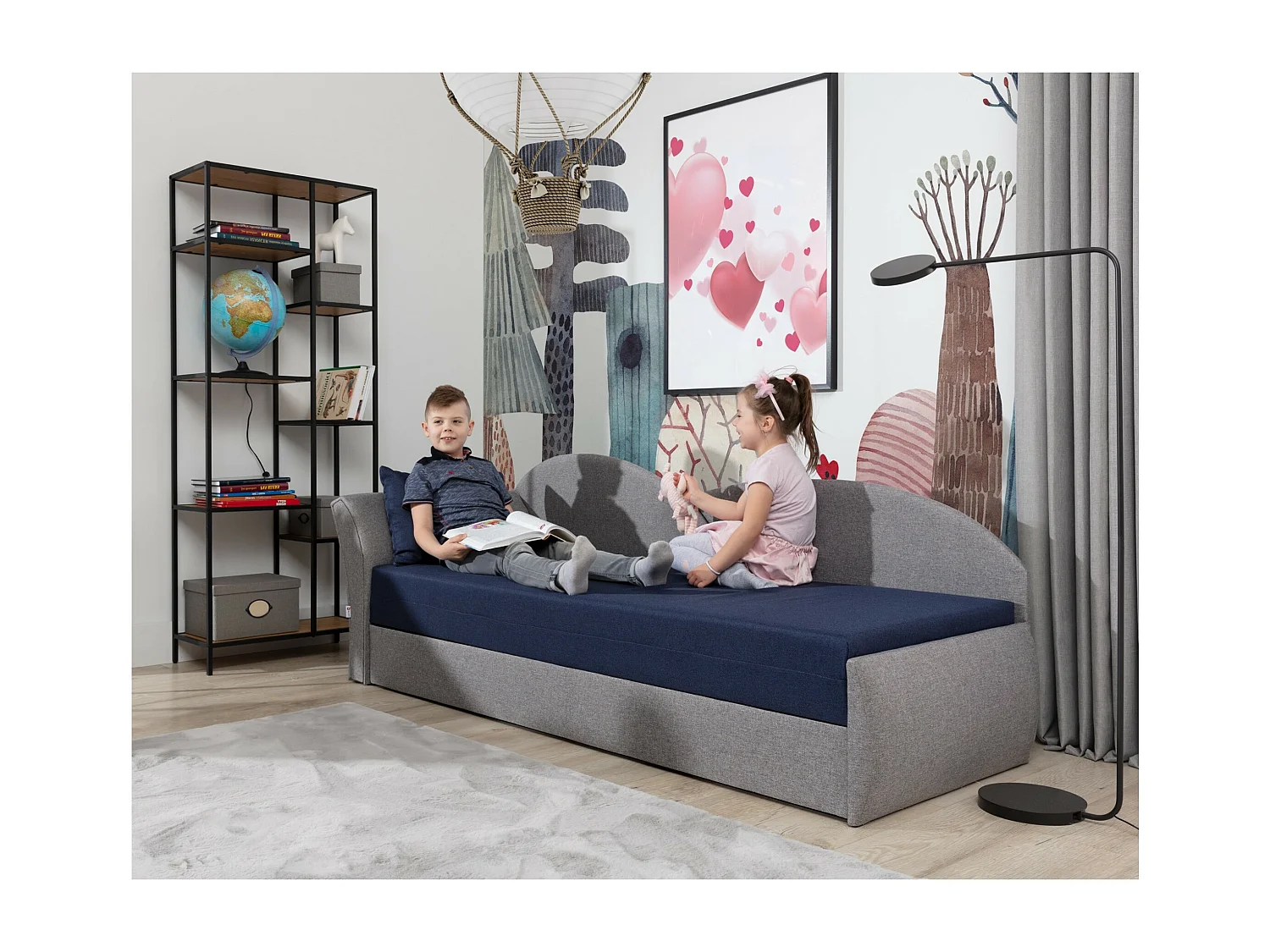 Letto Chind L (180x150)/materasso incluso/grigio/blu