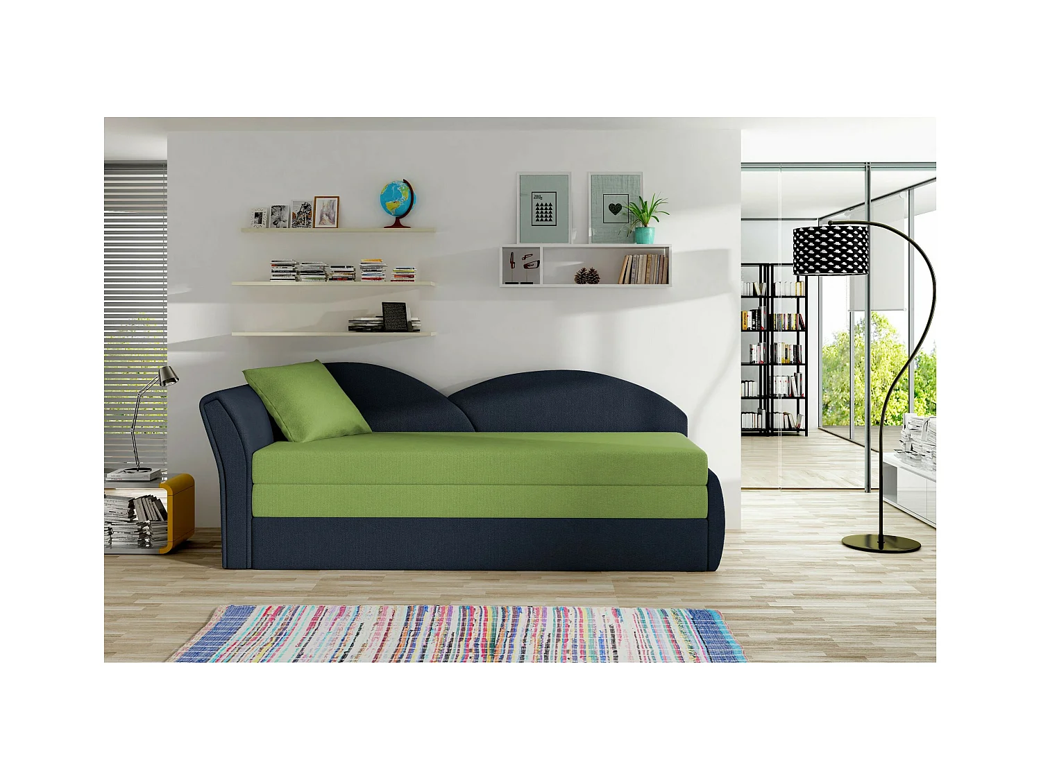 Letto Chind L (180x150)/materasso incluso/nera/verde