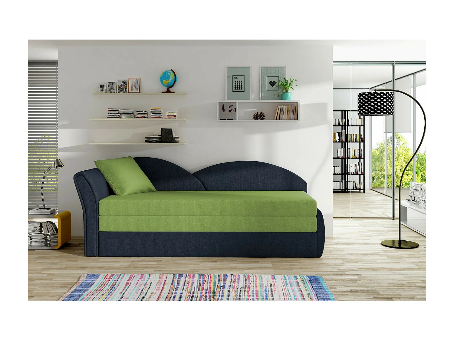 Letto Chind L (180x150)/materasso incluso/nera/verde