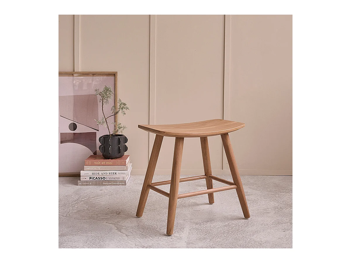 Lote de 2 taburetes de teca maciza 45 cm