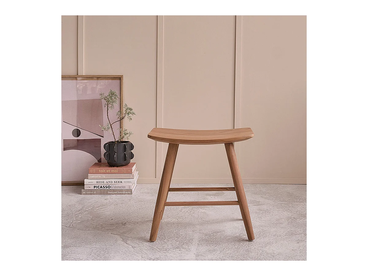 Lote de 2 taburetes de teca maciza 45 cm