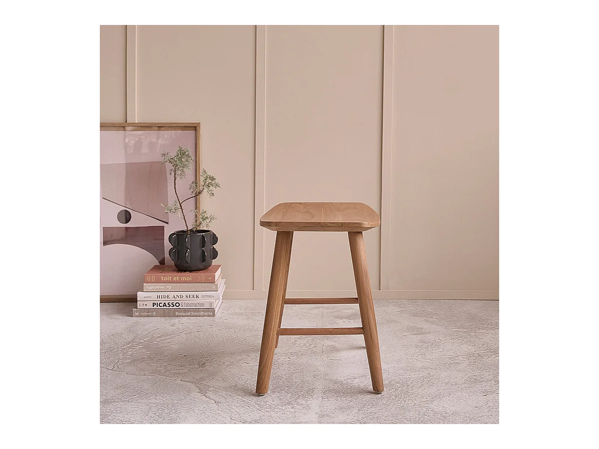 Lote de 2 taburetes de teca maciza 45 cm