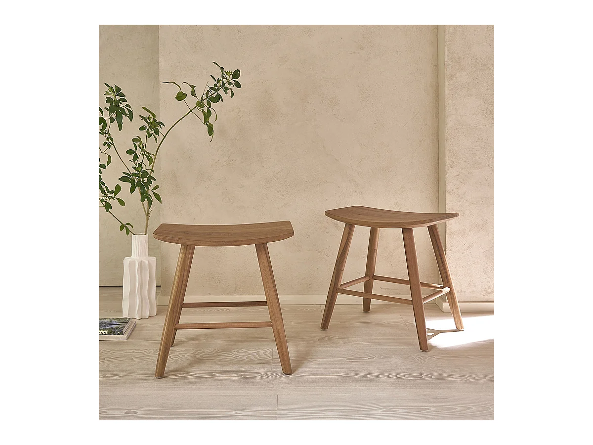 Lot de 2 tabourets en teck massif 45 cm