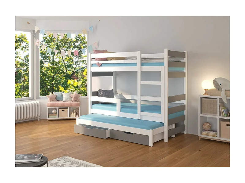 Letto Carlos (80x180)/materasso incluso/bianco&grigio