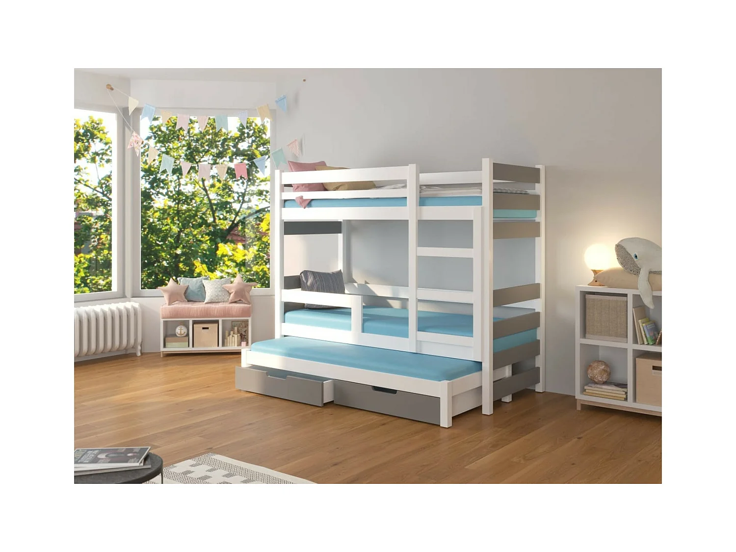 Letto Carlos (80x180)/materasso incluso/bianco&grigio