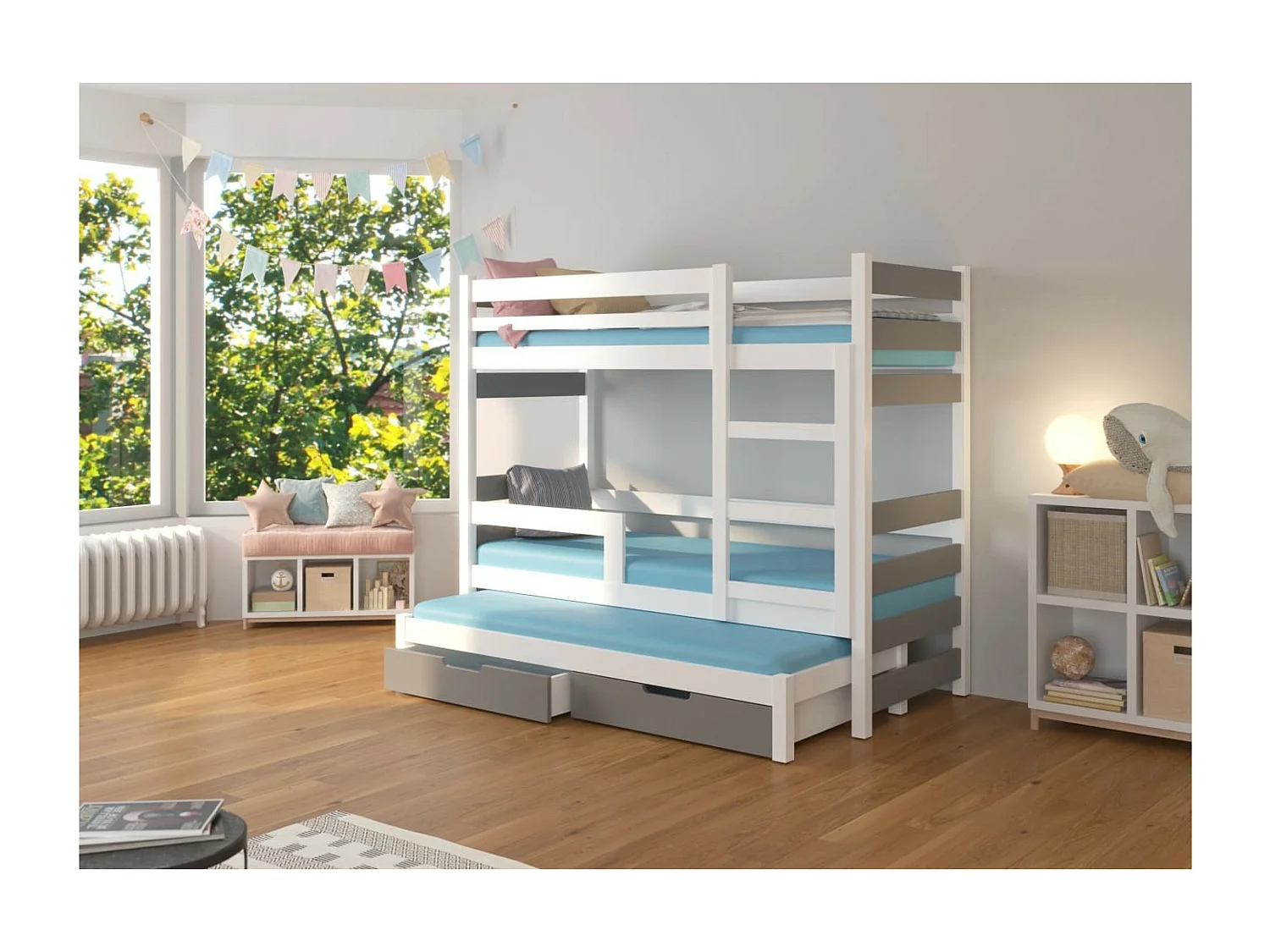 Lit Carlos (80x180) /matelas inclus/blanc&grise