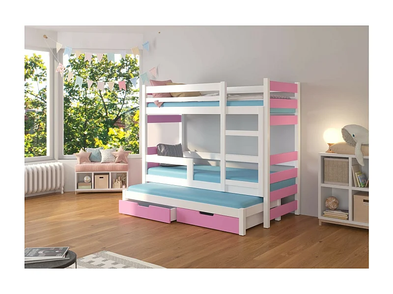 Letto Carlos (80x180)/materasso incluso/rosa&bianco