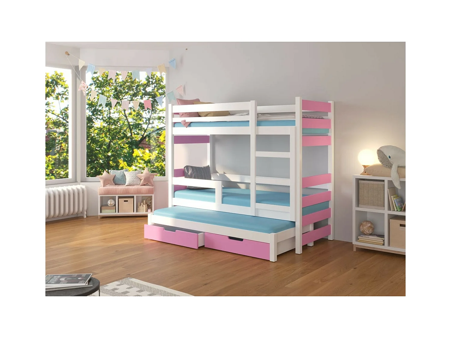 Letto Carlos (80x180)/materasso incluso/rosa&bianco