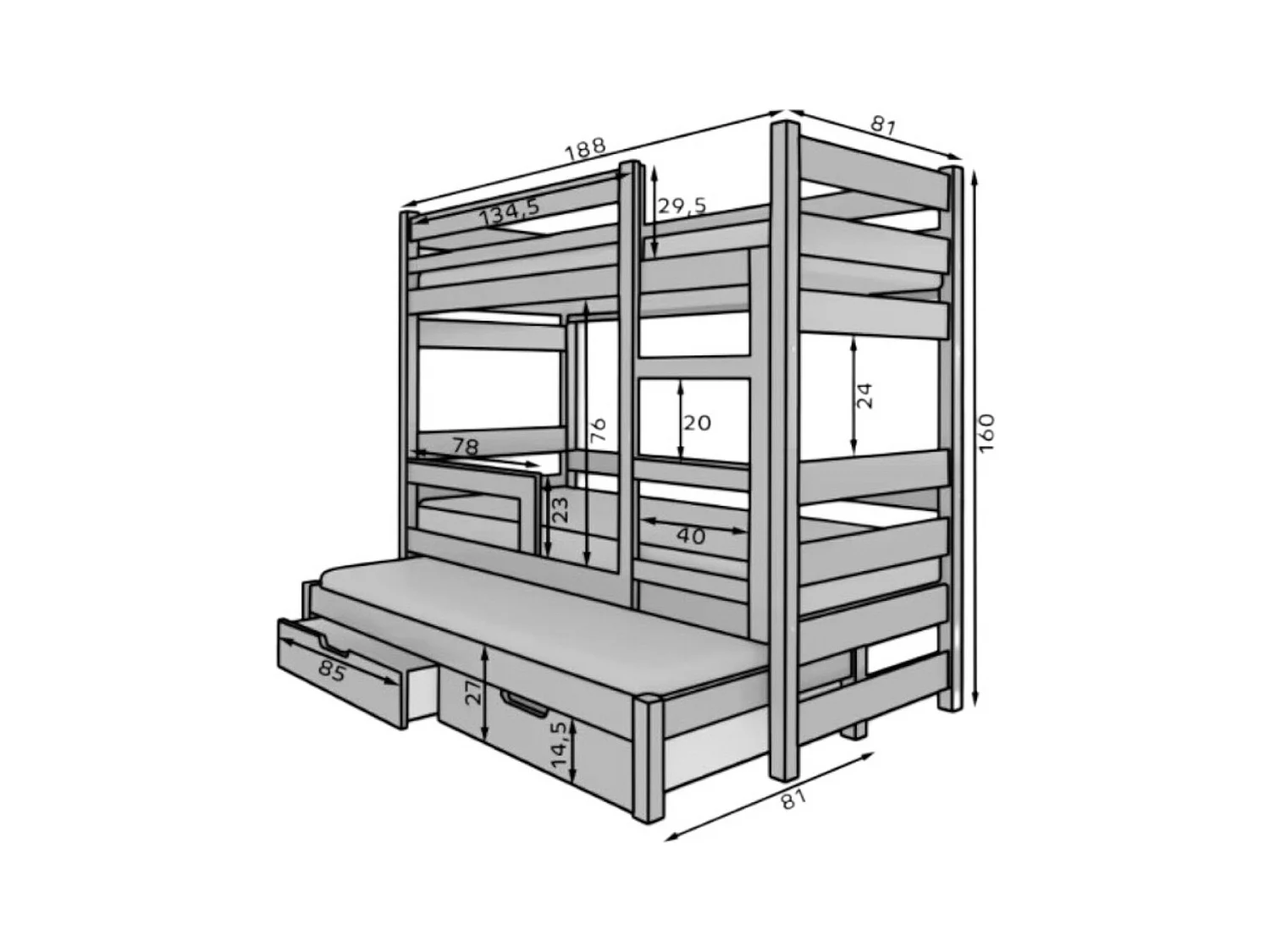 Letto Carlos (80x180)/materasso incluso/bianco