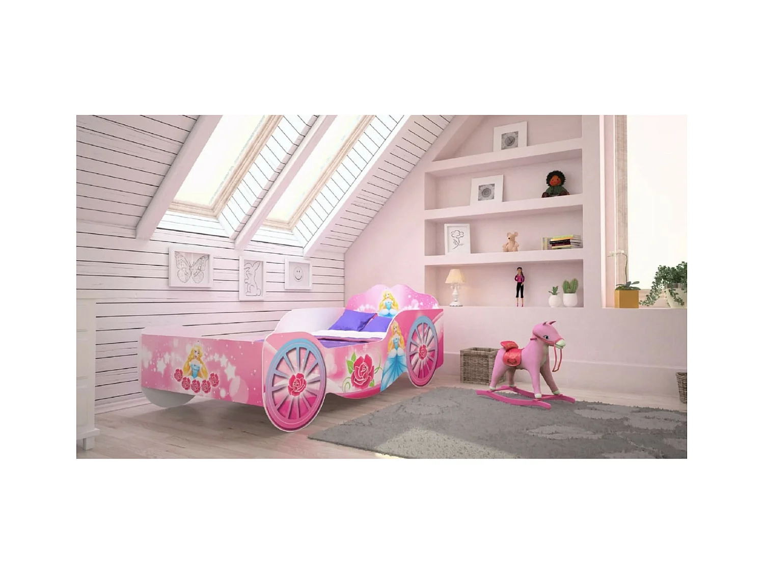 Lit Cassi (80x160)/matelas inclus/rose