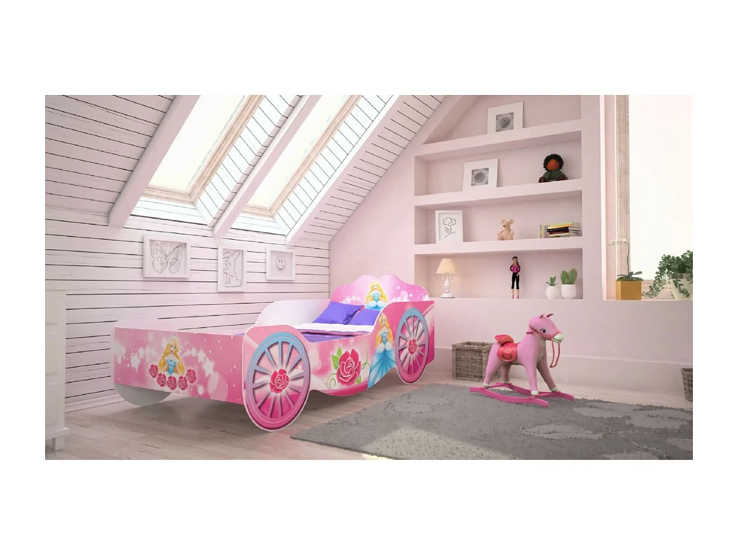 Lit Cassi (80x160)/matelas inclus/rose