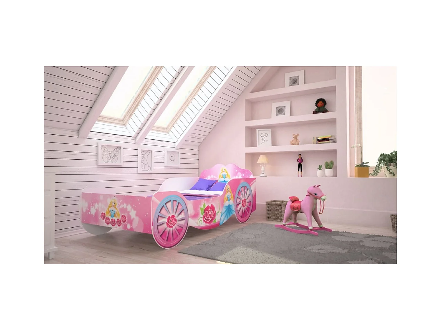 Lit Cassi (70x140)/matelas inclus/rose