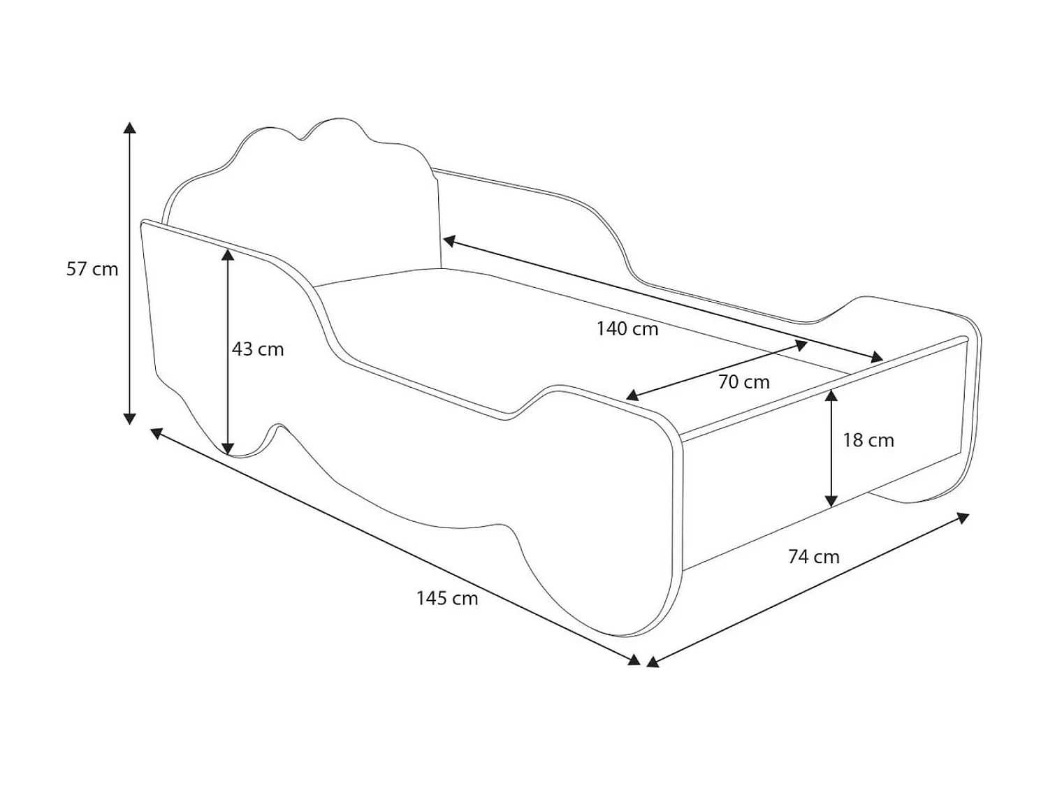 Lit Cassi (70x140)/matelas inclus/rose