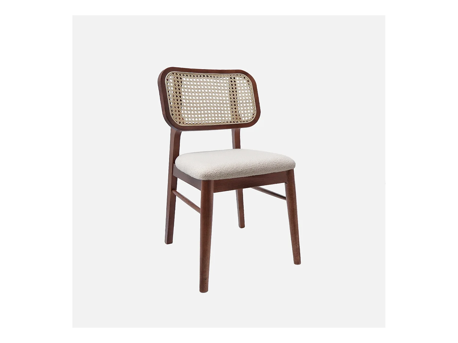 Set di 2 sedie vintage legno di hevea intrecciatura e bouclé, marrone